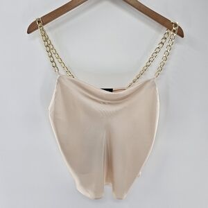 Bailey/44 Champagne Cowl Neck Gold Tone Chain Strap Cami Top Womens Size Small